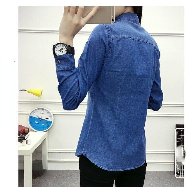 Damen Frühling und Herbst Langarm Jeanshemd Studenten College Wind Design Slim Shirt