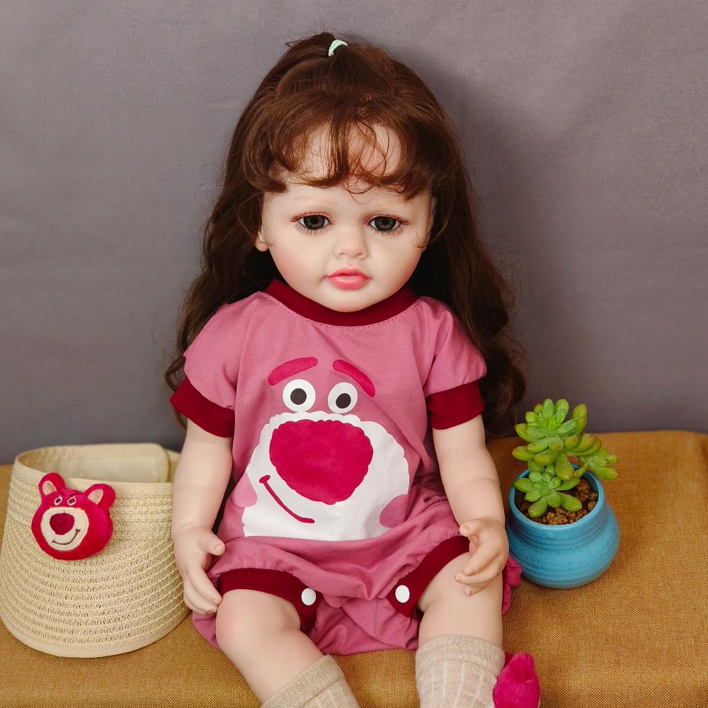 Papusa Renascuta de 55 cm Bebelusi realisti Renascuti Moale Silicon Complet Copil Cu Par Inradacinat pentru Fata Copilat Cadou de Zi de nastere