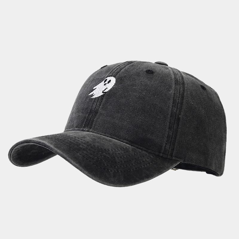 Ghost Embroidered Denim Baseball Cap With Sun Protection For Casual Outdoor Wear