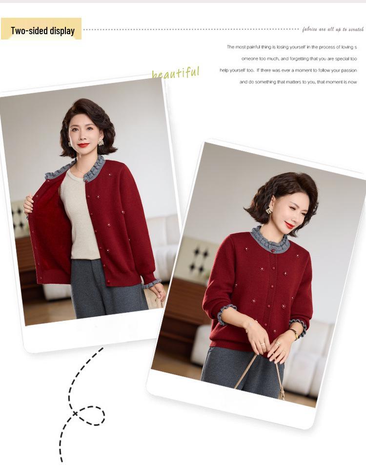 Stylish Velvet Cardigan for Middle-Aged & Elderly Women - Autumn/Winter Thick Warm Sweater