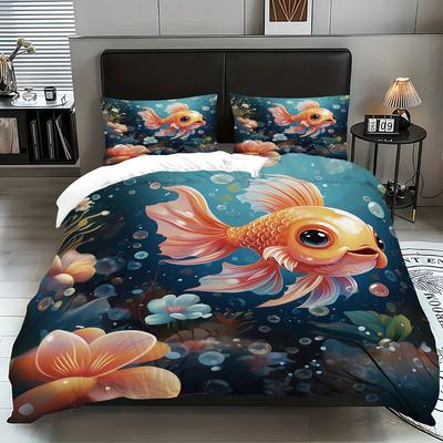 Goldfisch Dreiteiliger Bettbezug 3D Digitaldruck Bettwäscheset Bettdecken-Set