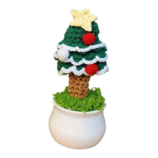 Holiday Desk Accessories for Office Hand Crochet Potted Christmas Tree, Creative Knitted Plant, Mini Crocheted Ornaments Cute Home Desktop Decorations