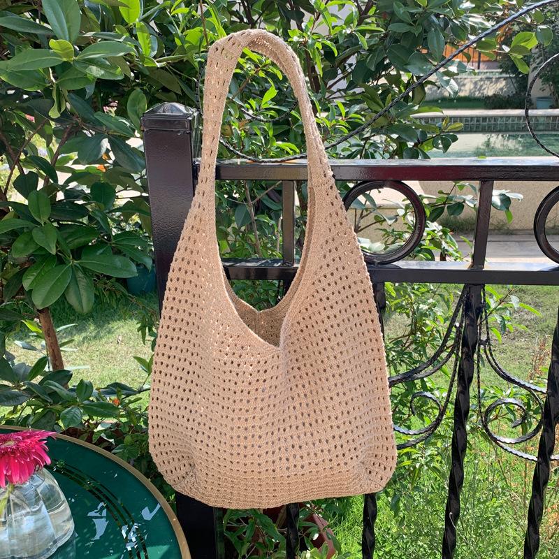 

Женская эстетичная пляжная сумка-шоппер, связанная крючком, вязаная сетчатая сумка под мышкой для лета, универсальная сумка через плечо 38x14x35cm хаки