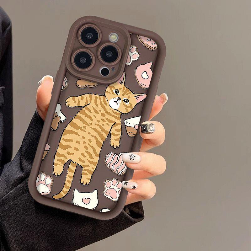 Cute Cat Is Suitable for iPhone17 Mobile Phone Case Apple 17promax New 14 Fine Holes 13/12 Factory 11