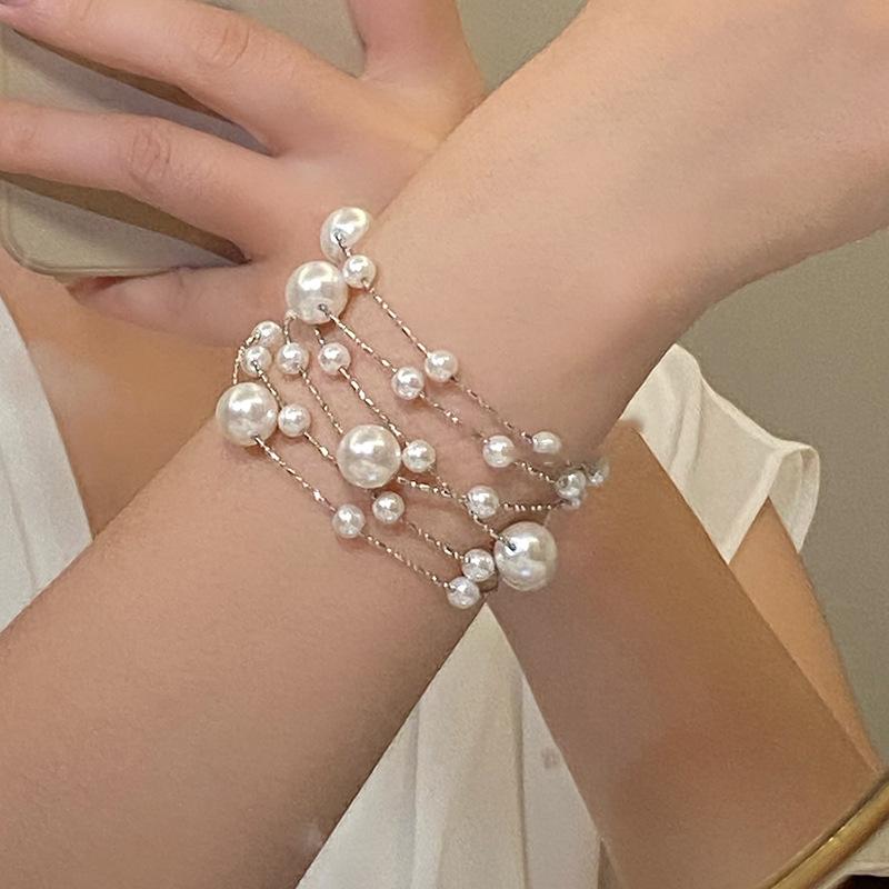 Large and Small Pearl Double-layer Necklace French Light Luxury High-end Sweater Chain Retro Temperament Elegant Necklace