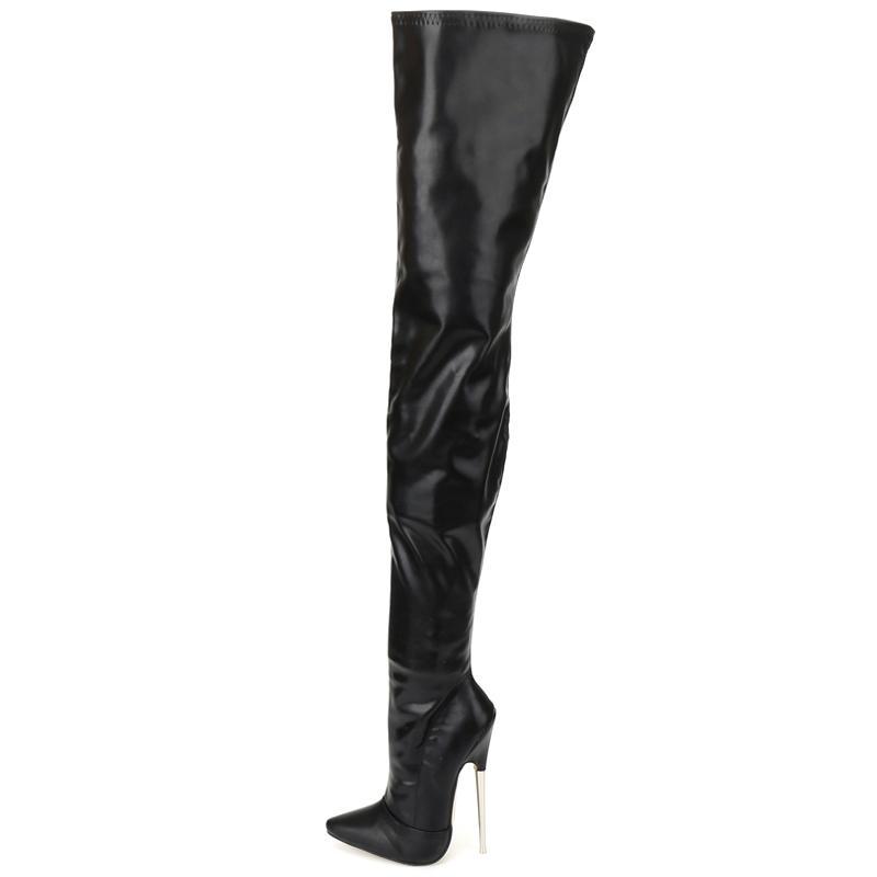 Krocza wysokie buty JIALUOWEI 18cm bardzo wysokie buty na obcasie szpilki damskie lakierki Sexy czarne rozciągliwe zakolanówki