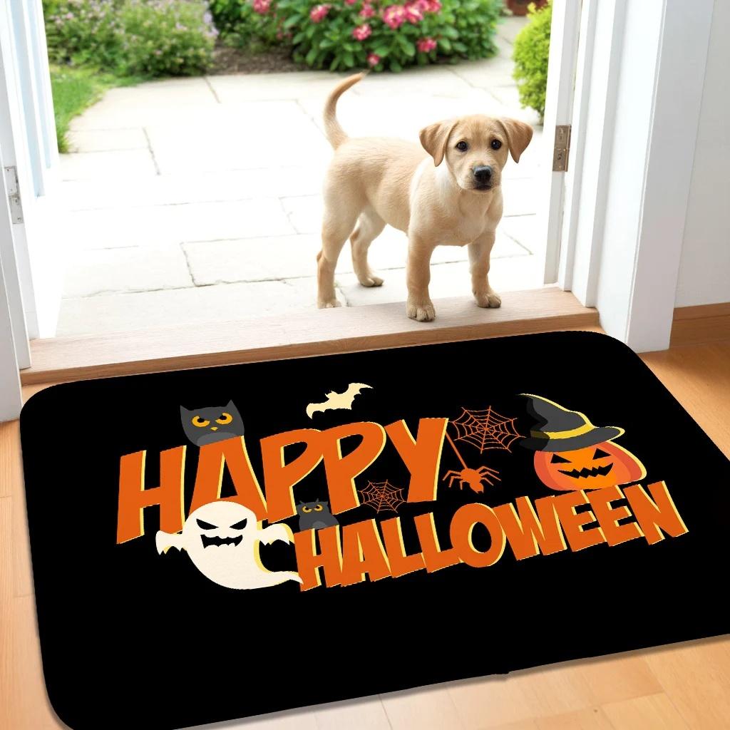 Halloween Horror Pumpkin Pattern Indoor and Outdoor Decoration Door Mat Bedroom Living Room Small Carpet Bathroom Absorbent Pad