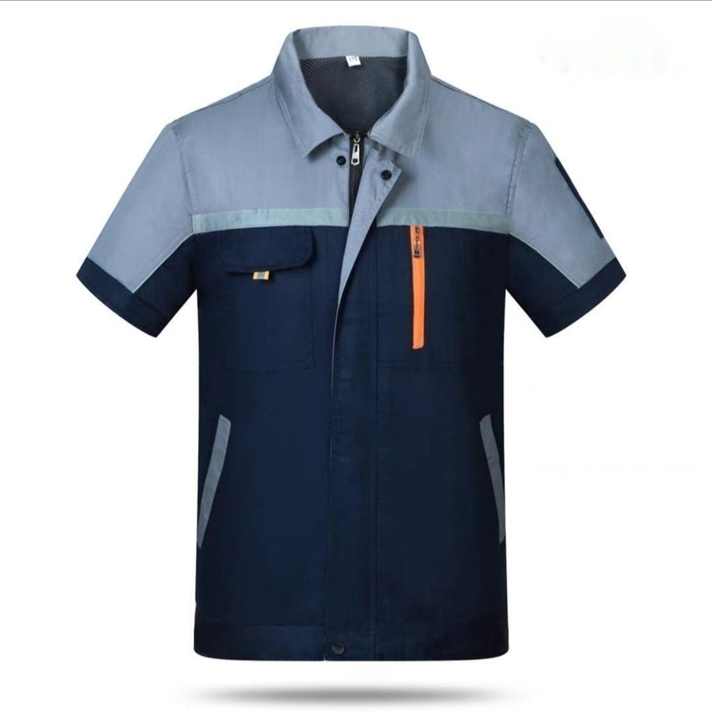 Giacca da lavoro da uomo, officina, operaio, meccanico, uniformi, top con tasche, manica corta, cerniera, capispalla, camicia, top, abbigliamento da lavoro