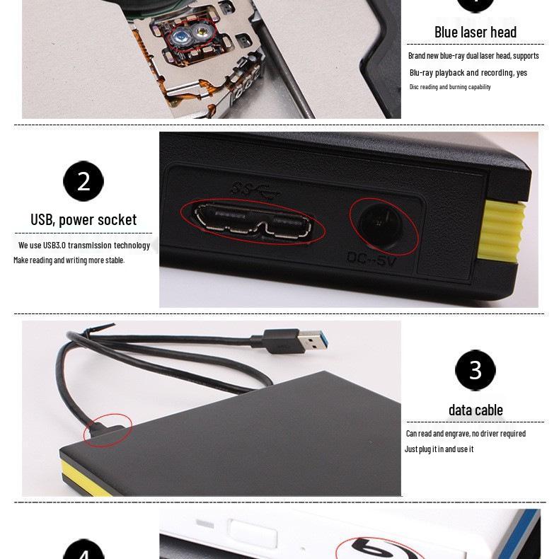 Portable External Blu-ray Burner Optical Drive