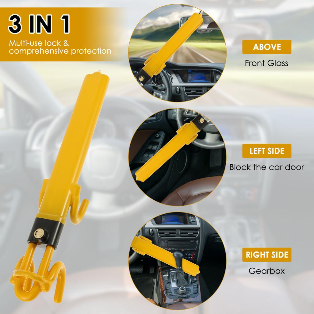 2PCS Car Steering Wheel Lock with Adjustable Length Clamp Double Hook Locks Anti-Theft Heavy Duty Security Lock for Car Vehicle