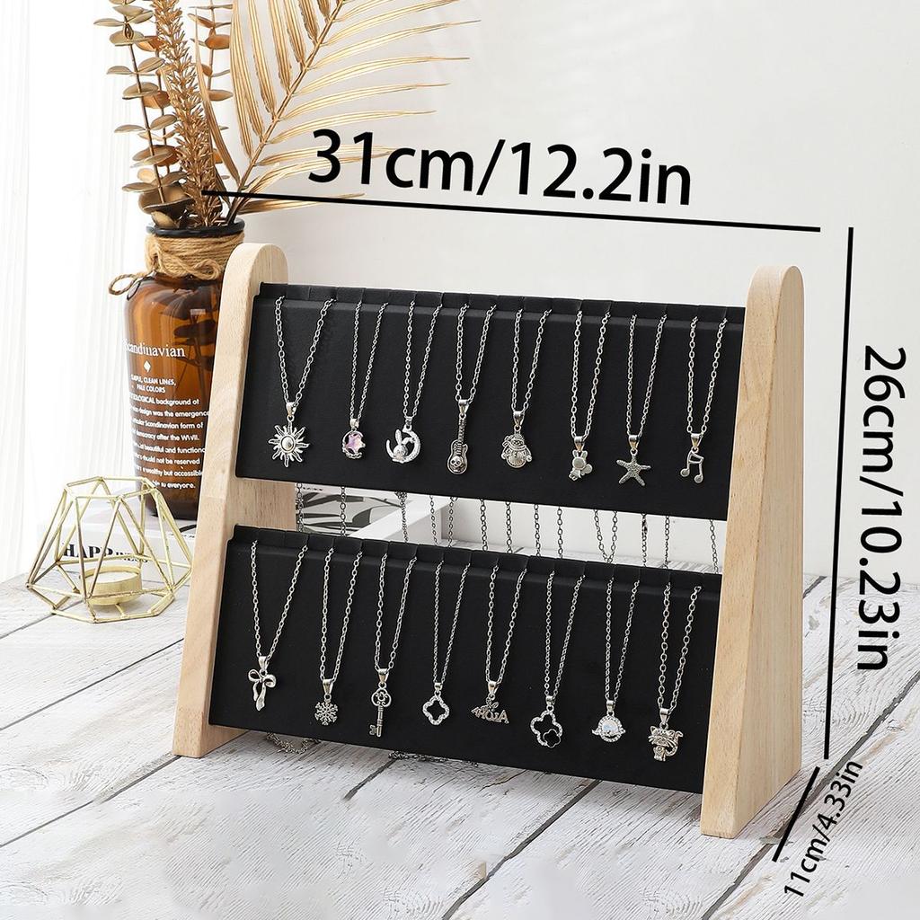 2 Layers Wood Slope Shape Jewelry Display Necklace Pendant Organizer Stand Holder Rack Showcase Tray