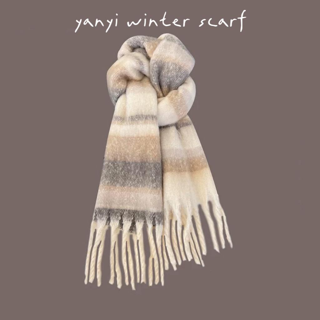 Women's Autumn & Winter Plaid Scarf: Thick Imitation Cashmere Shawl, Solid Color Neck Warmer for Students