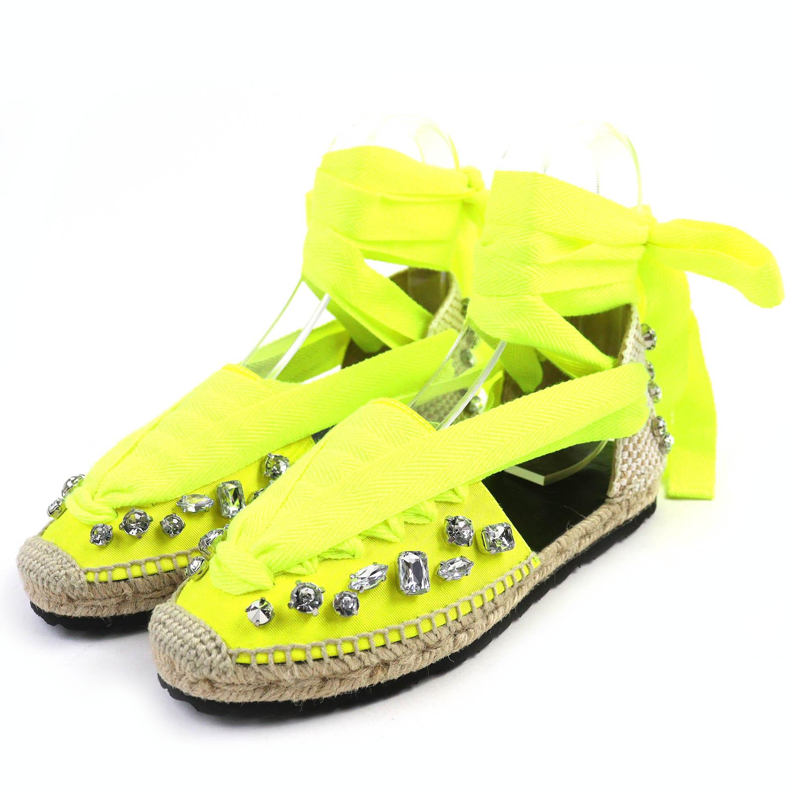 

LOEWE Sandals Lace-up espadrilles with jewels Neon yellow Women 36 Used
