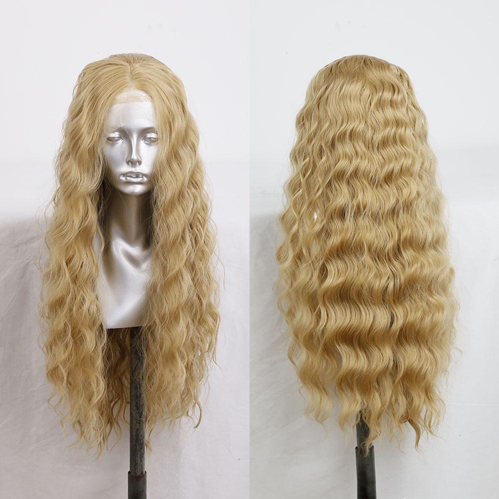 AIMEYA Blue Wigs Loose Curly Synthetic Lace Front Wig  Heat Resistant Synthetic Lace Wig Cosplay Blue Green Blonde Color