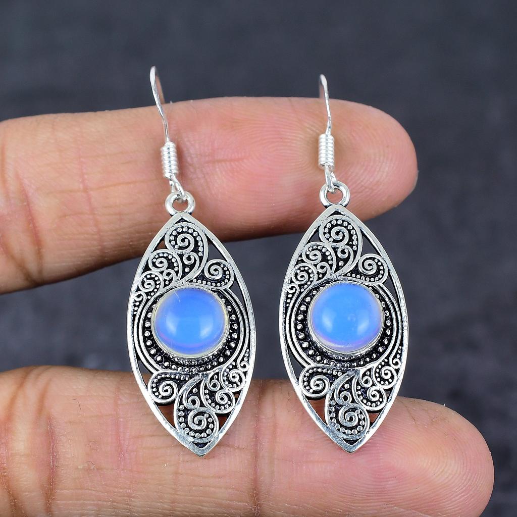 Natural Milky Opal Gemstone 925 Sterling Silver Jewelry Earring 1.97" T8s04