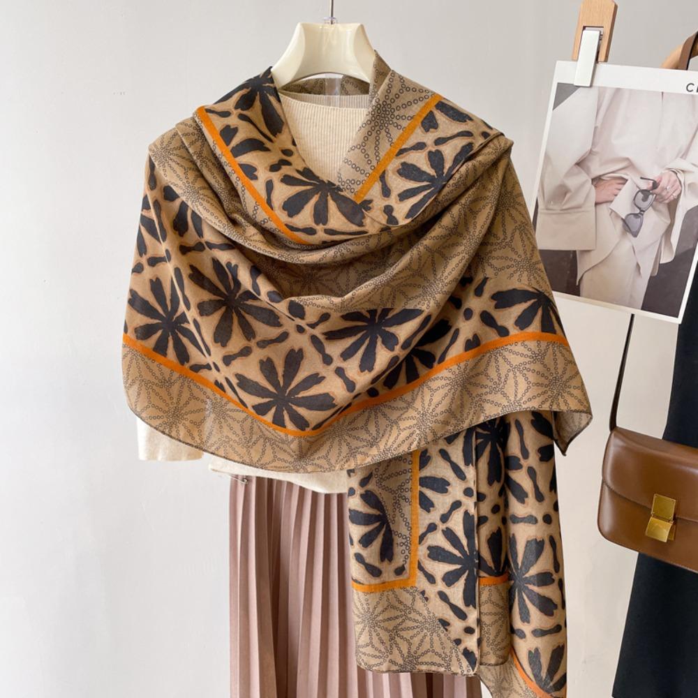 Cotton Ethnic Style Yarn Shawl Long Square Hijab Scarf Sweet Big Pattern Headscarf  Vacation