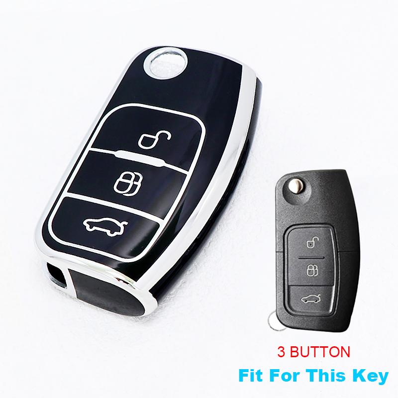 Bil TPU Sammenleggbar Nøkkeldeksel Skall Etui For Ford Focus 2 MK2 Fiesta Mondeo Galaxy Falcon Territory Ecosport Veske Nøkkelring Beskytter