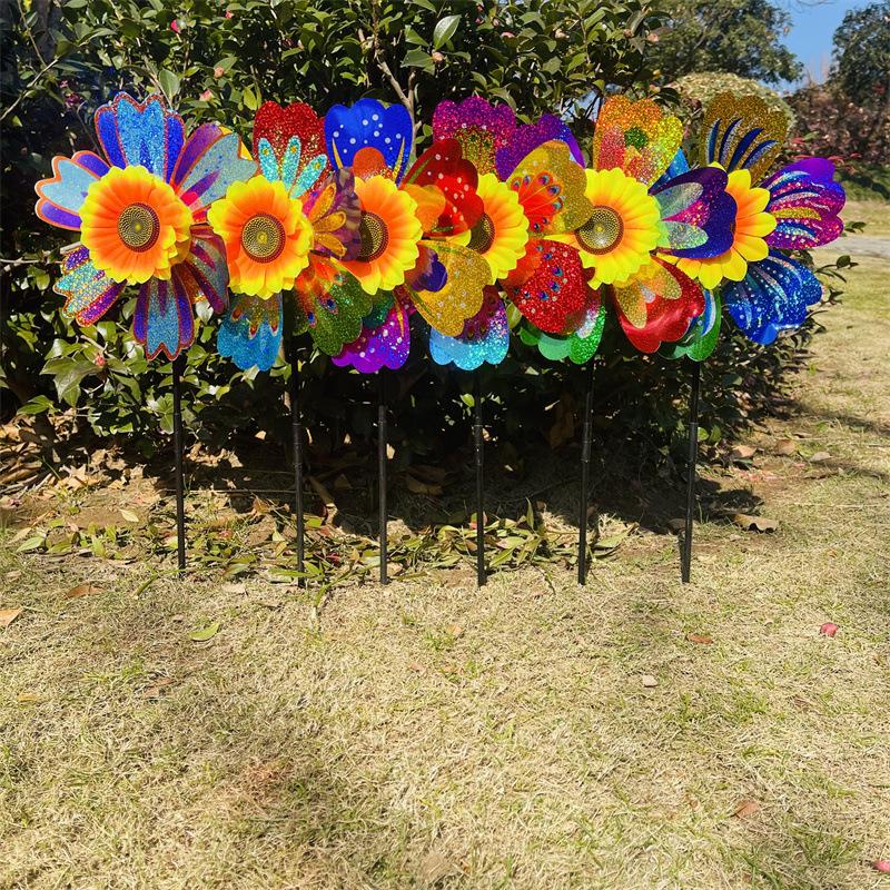 1Pcs Outdoor Kid Toy Sequin Flower Shaped Laser Handheld Windmill Home Garden Decoration Wind Spinner Whirligig Yard Decor