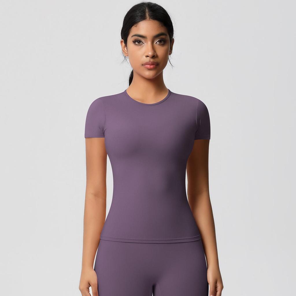 Gebürstetes Nude Slim-Fit Rundhals Yoga-Top - Kurzärmlig, Atmungsaktiv, Vielseitige Sportbekleidung