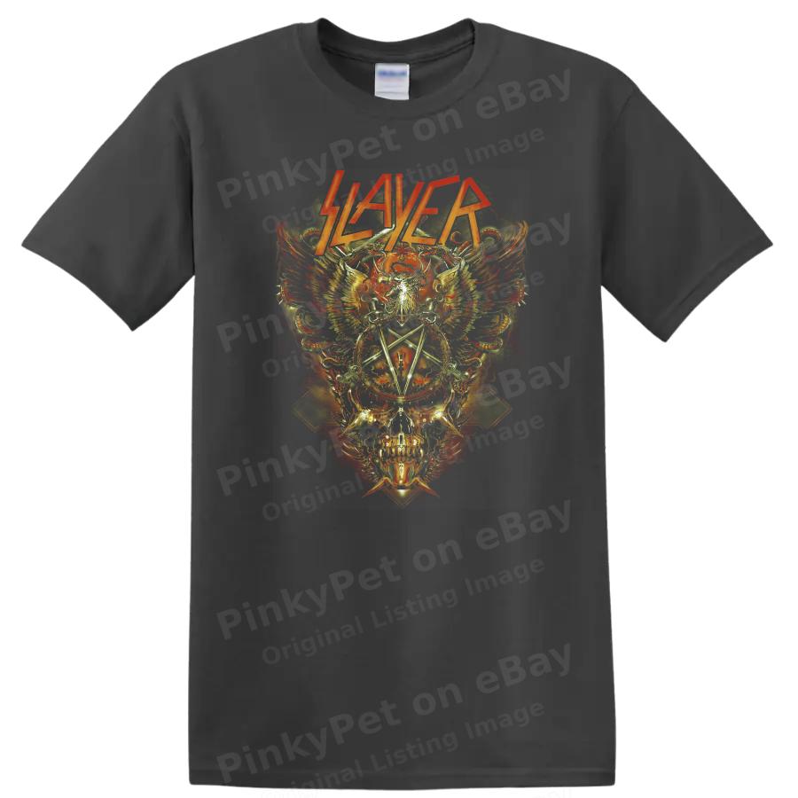 Metal Band Graphic T Shirt Skull Art Flames Wings Design Cool Tee