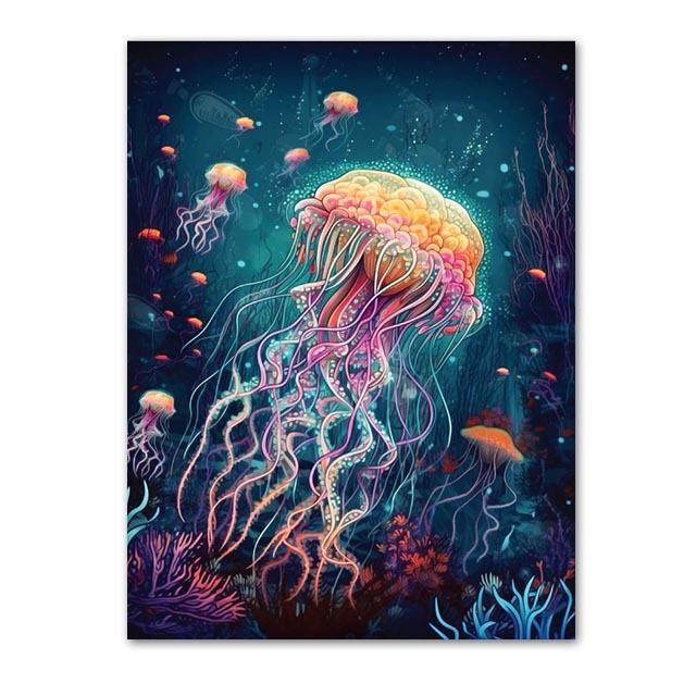 Abstract Modern Art Wall Poster Sea Turtle Jellyfish Dolphin Shark Animal Morden Sea Print Home Decor Canvas Painting Picture