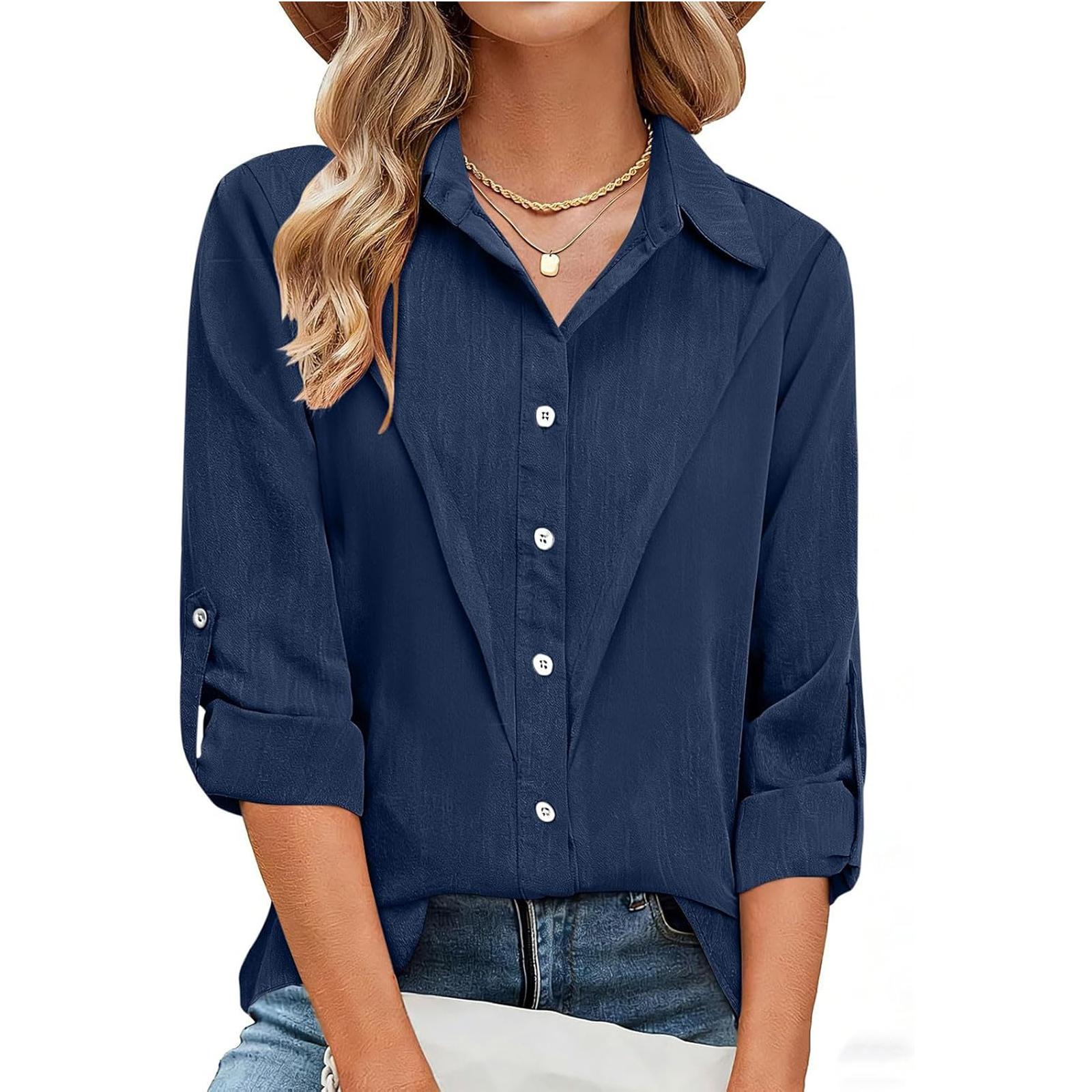 

Women s Fashion Casual -color Long-sleeved Top XL синій