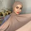 Bubblig Tung Chiffong Hijab Med Hätta Elastisk Snöre Fri Användning Stil Hijabs Enfärgad Sjal För Muslimer Håltagningfri Turban