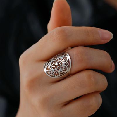 LIKGREAT Mandala Yoga Adjustable Rings New Stainless Steel Lotus Flower  Couple Finger Rings Amulet Wicca Jewelry Gifts
