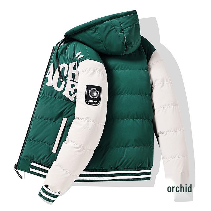 

Men s Trendy Color Block Cotton Jacket with Detachable Hood - European American Style, Double-sided Wear 4XL зелений