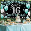 Sweet 16 Party Decorations, Fabric Happy 16th Birthday Banner Backdrop, Sweet Sixteen Birthday Decorations for Girls, Turquoise 16 Birthday Yard Sign