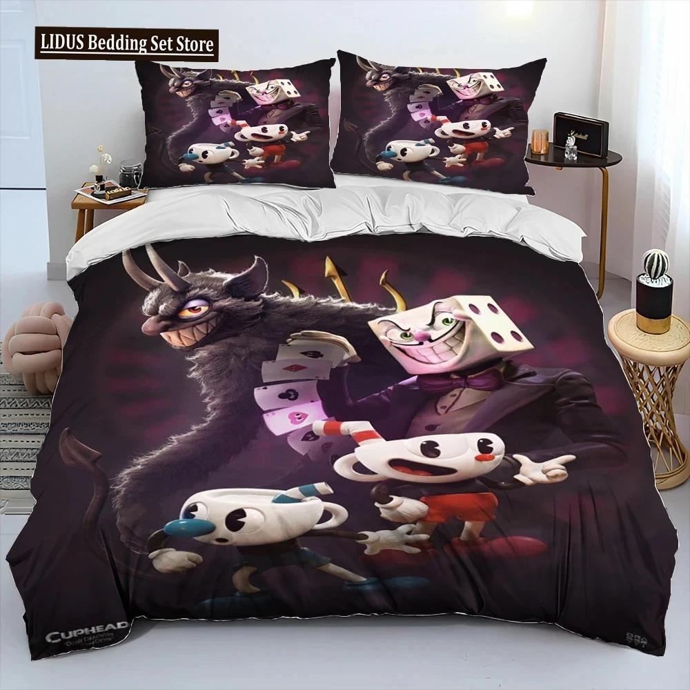 Cuphead Und Mugman,Spiel Gamer Bettdecke Bettwäscheset,Bettbezug Bettset Steppdecke Kissenbezug,Kingsize Queensize Bettwäscheset Jungen