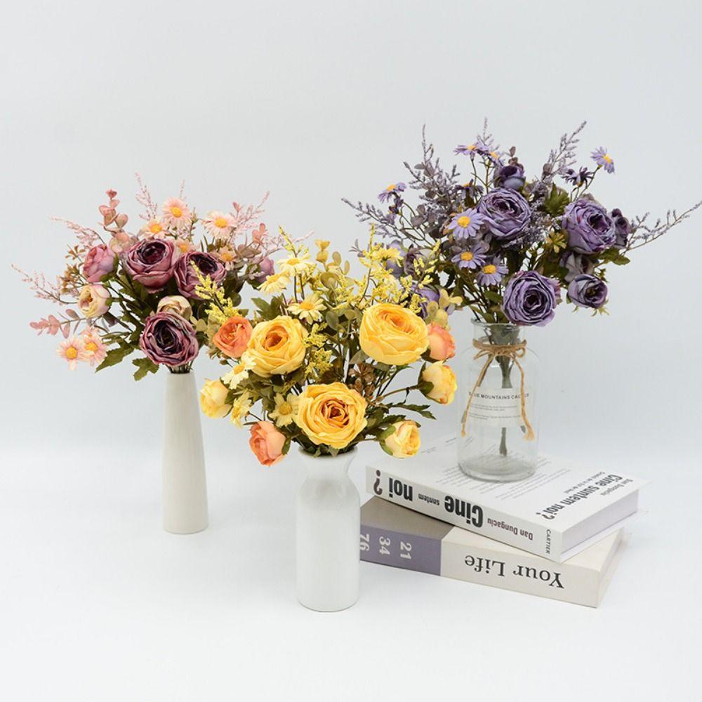 Multicolor Simulation Rose Flower Silk Petals Faux Floral Bouquet Fake Flower Bride Bouquet