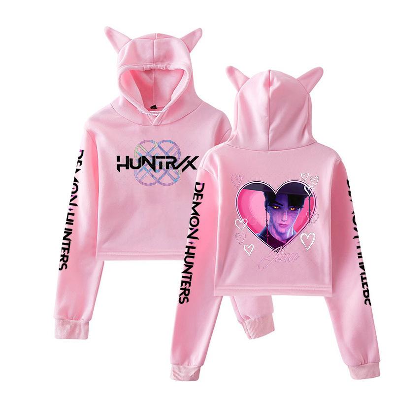 Autumn K - POP Demon Hunters Printed Cat Ear Hoodies Fashionable Casual Sports Long Sleeved Children's Boy and Girl Kids Unisex Hooded Sweatshirts