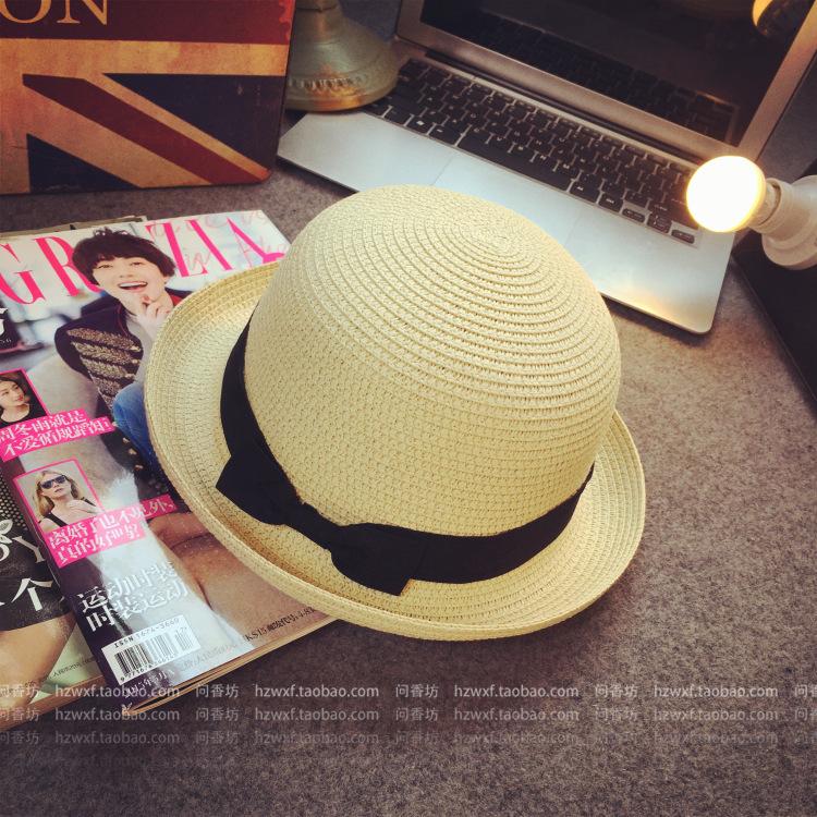 Summer Top Hat Children's Bowl Straw Hat, Pepper Bow Bowl Sunshade Sunscreen Beach Hat