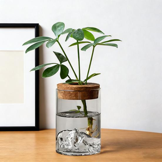 Glass Plant Propagation Station Clear Mountain Hydroponic Planter Artistic Flower Vase Plant Propagation Jar for Home Living Room Bedroom Desktop