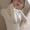 Solid Color Half High Neck Threaded Bottom Shirt with Basic Long Sleeved Tight Fitting T-shirt Top for Autumn and Winter Women's Clothing