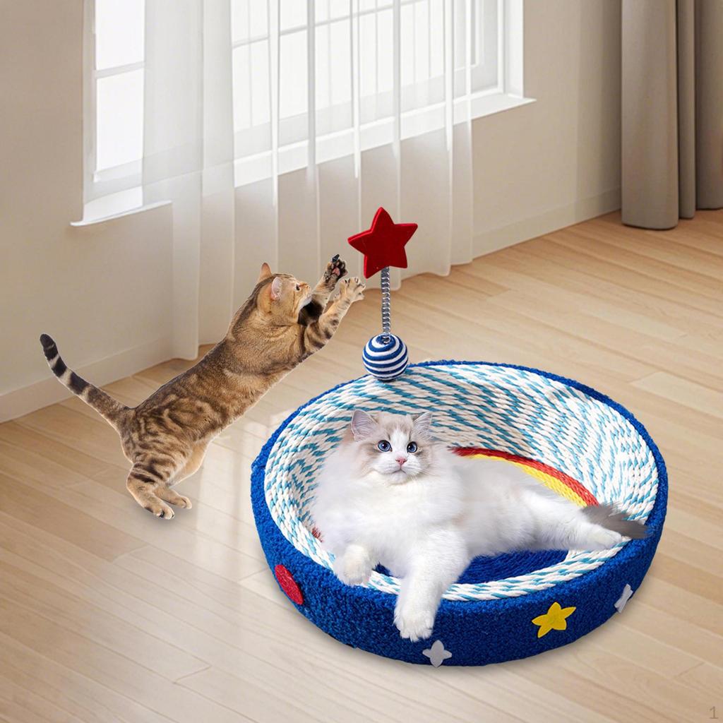 Cat Bed with Scratching Board And Decorative Star Pattern for Relaxing Rest Periods in The Living