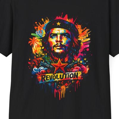 Colorful Revolutionary Portrait Che Guevara Digital Artwork Unisex Softstyle T-Shirt and Kids Tshirt