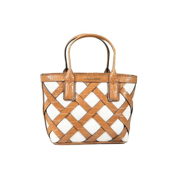 Michael Kors Sienna Color Block Letter Logo Commuter Woven Leather Tote Bag Women tote Brown 35T1G4ST1J-WALNU Basic Set (Bag+Dust Bag)