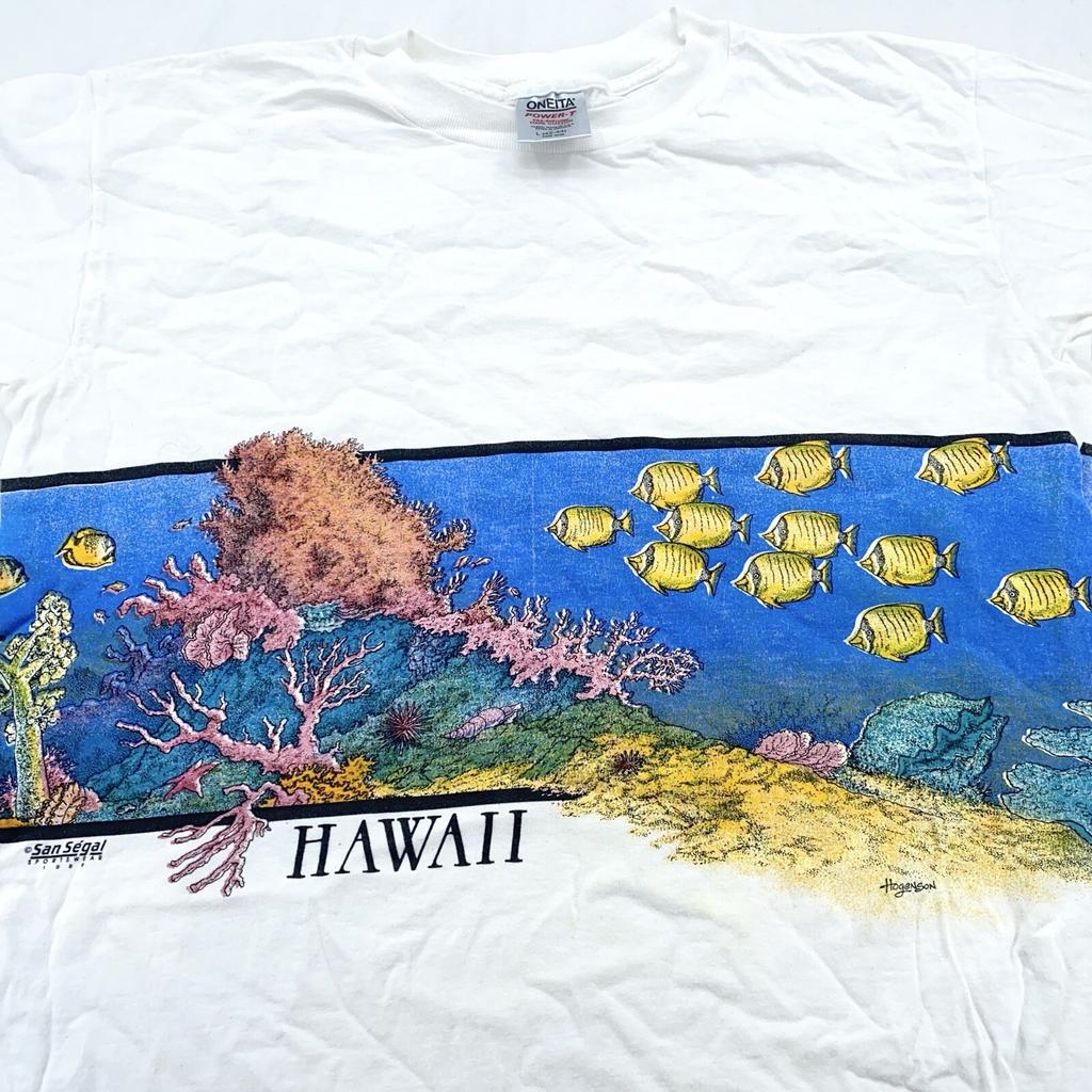 Vintage 90s HAWAII CORAL BEACH DOUBLE-SIDED T-Shirt LARGE Soft