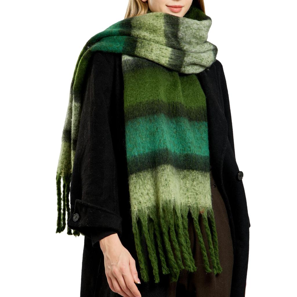 Color Matching Striped Fringed Scarf Women's Autumn and Winter High-end Mohair Color Warm Versatile Scarf Shawl