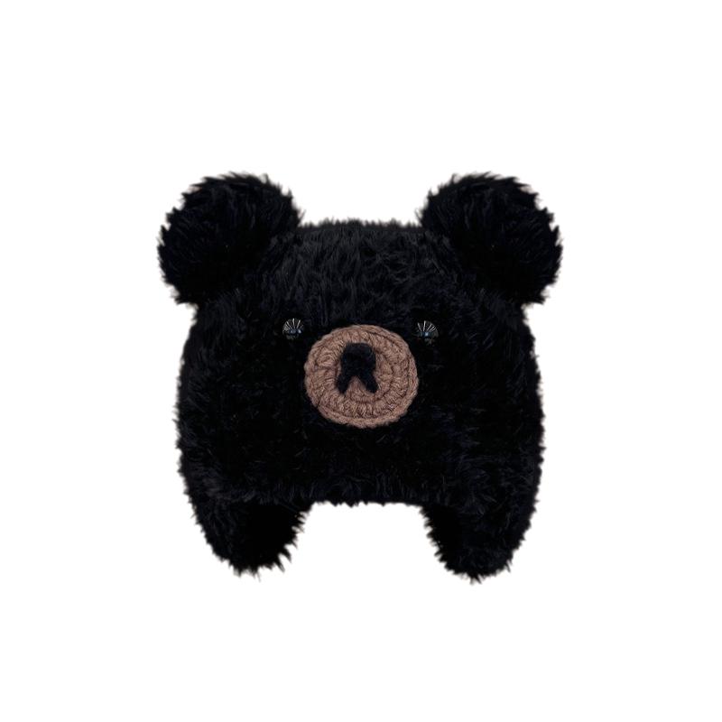Women Plush Winter Bear Hat Keep Warm Ear Protector Solid Color Caps Travel