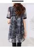 Plus-Size V-Neck Ink Print Summer Shirt – Fat Girls' Loose Fit, Belly Cover, Medium-Length – Women's Top, 200 Jin