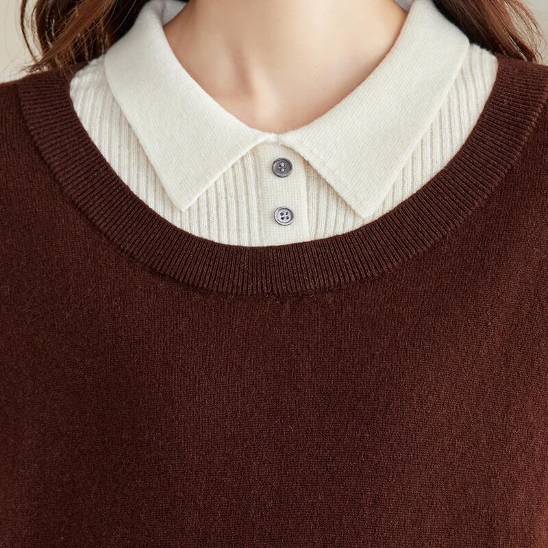 Srcr Women's Faux Two-Piece 100% Wool Contrast Collar Sweater