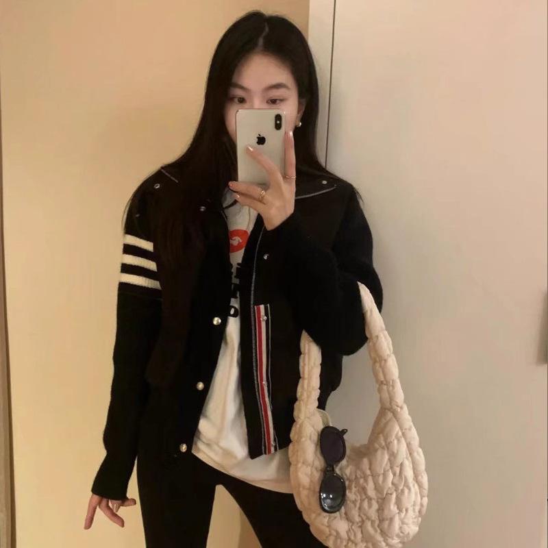 Down Cotton-padded Clothes Women's Short Knitted Splicing Small Jacket Autumn and Winter New Light Cotton-padded Clothes Stand-up Collar