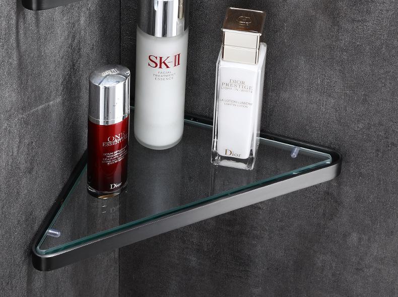 304 Stainless Steel Gunmetal Gray Corner Bathroom Glass Shelf