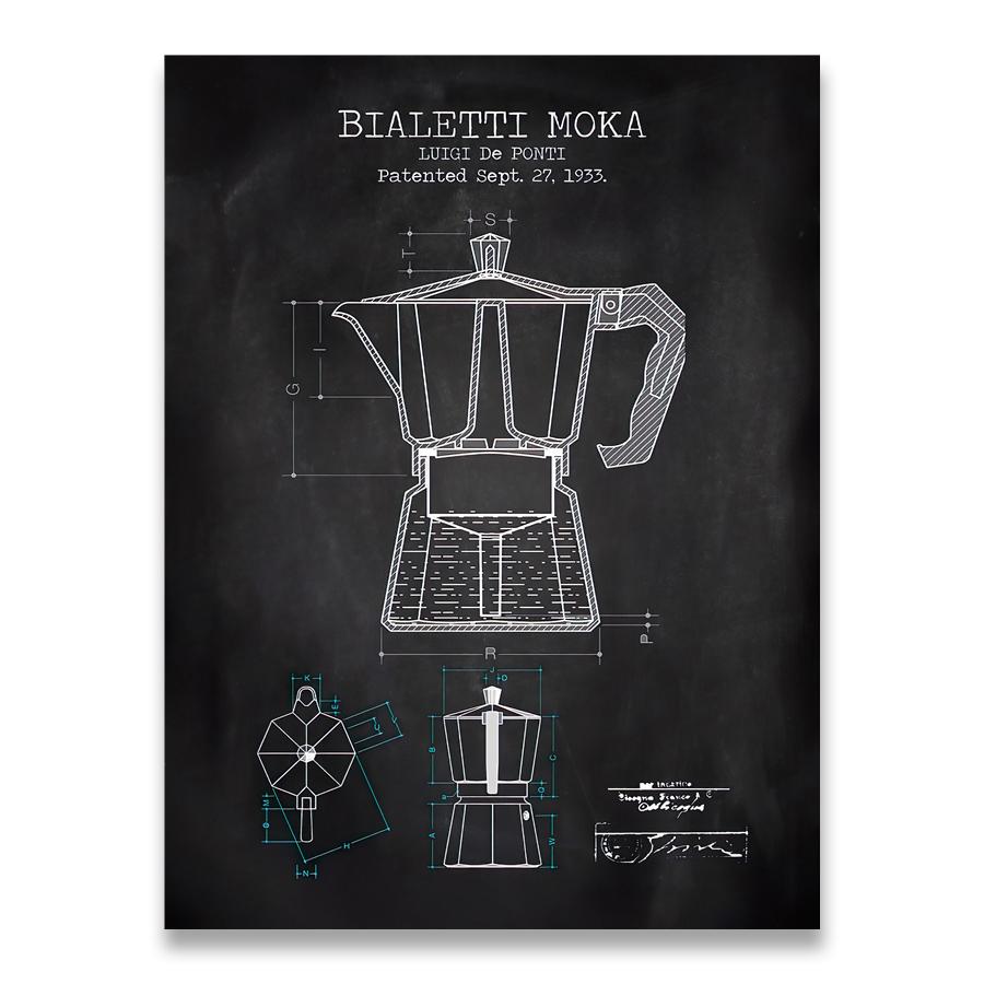 

Кофейник, патентные постеры и принты, Bialetti Moka Coffee Blueprint, художественная картина, холст, картина для кухни, настенный художественный декор 40x50cm No Frame