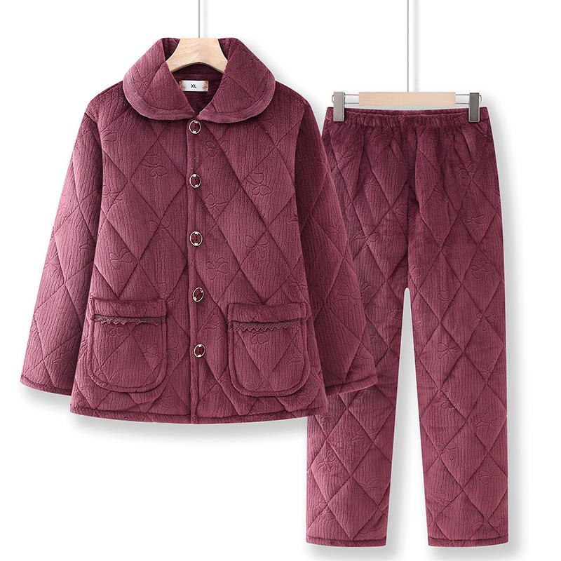 

Elderly Women s Winter Pajama Set - Thick Velvet, Warm Grandma Style Cotton Sleepwear 3XL (140-160 jin)