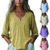 Women Tops Soft Fabric Breathable Loose Fit Blouse Three-Quarter Sleeve V-Neck Casual Spring Summer Shirt