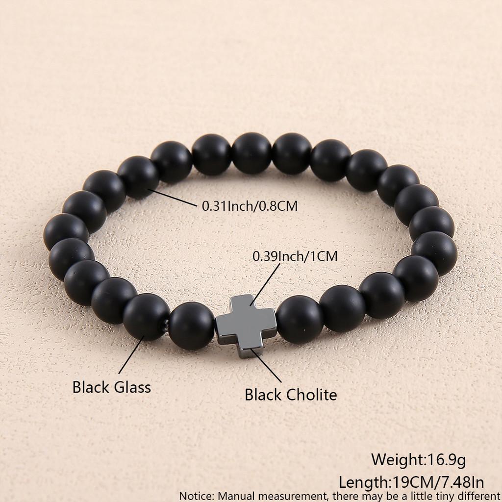 Natural Stone Beaded Bracelet With Cross Geometric Design For Men And Women